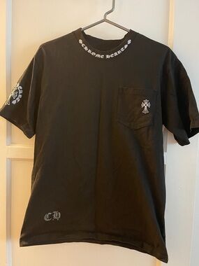 Chrome Hearts Black Short-Sleeve Pocket T-Shirt with White Cross Accents